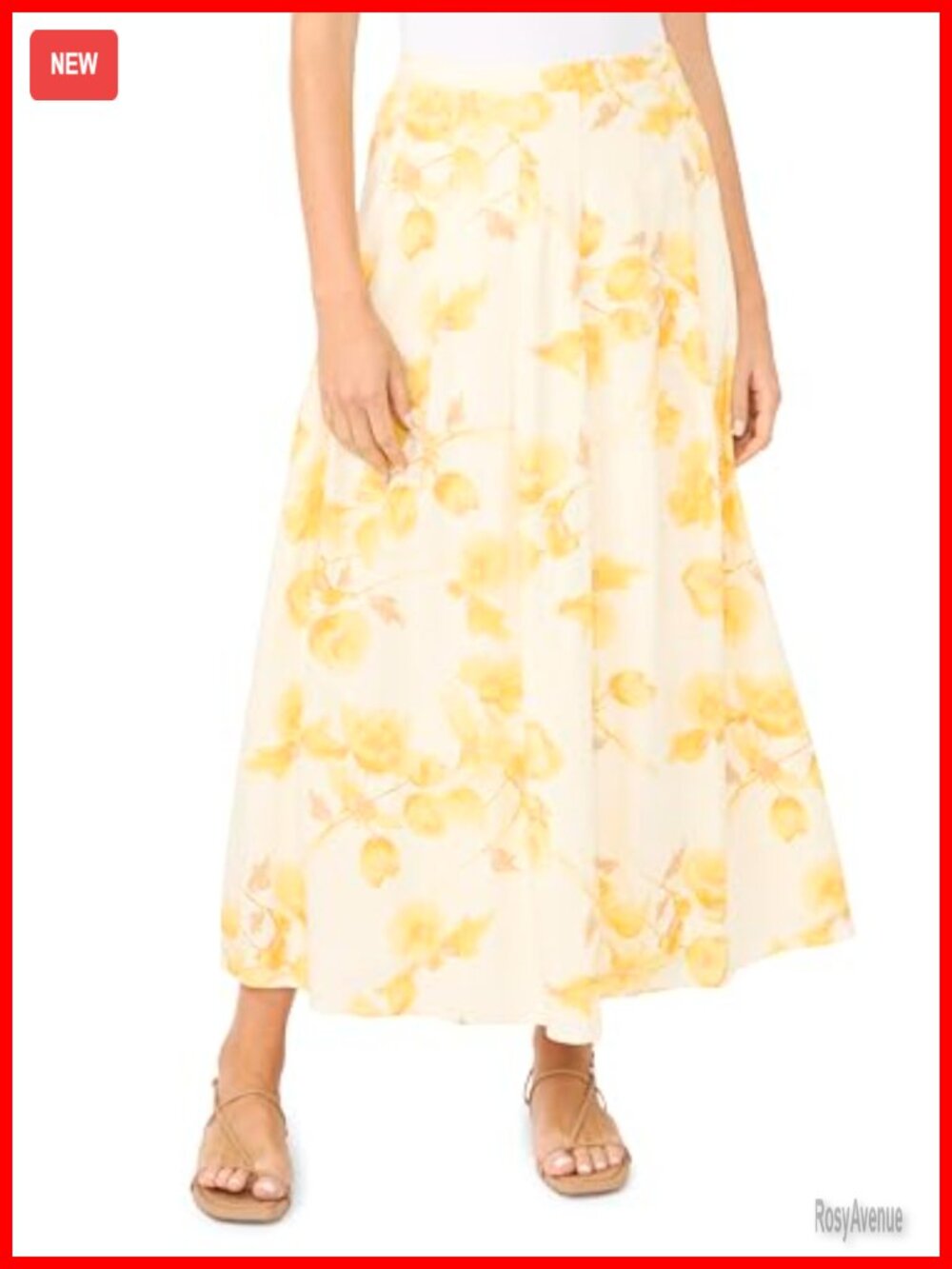 Floral Pleated Straight Hem Maxi Skirt Flowy Contemporary Full Skirt